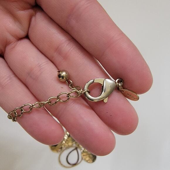 Gold Tone Statement Necklace With Hammered Discs And Open Linked Circle Design - Picture 3 of 10